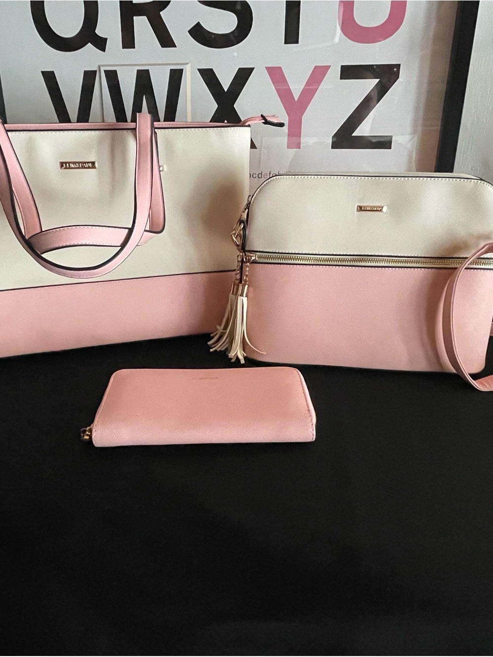 Elim & Paul Pink and Cream Tote, Crossbody & Wallet Set